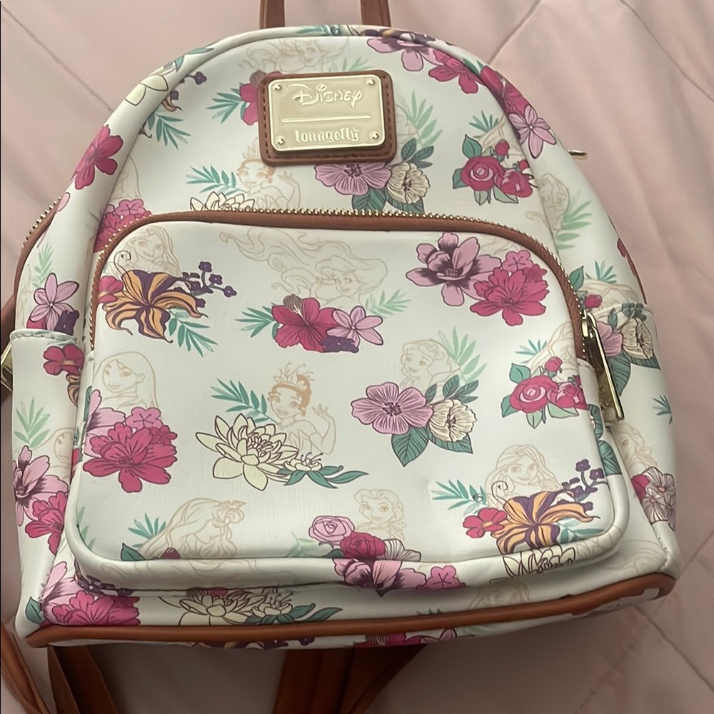 Loungefly Cream and Pink Floral princess Backpack